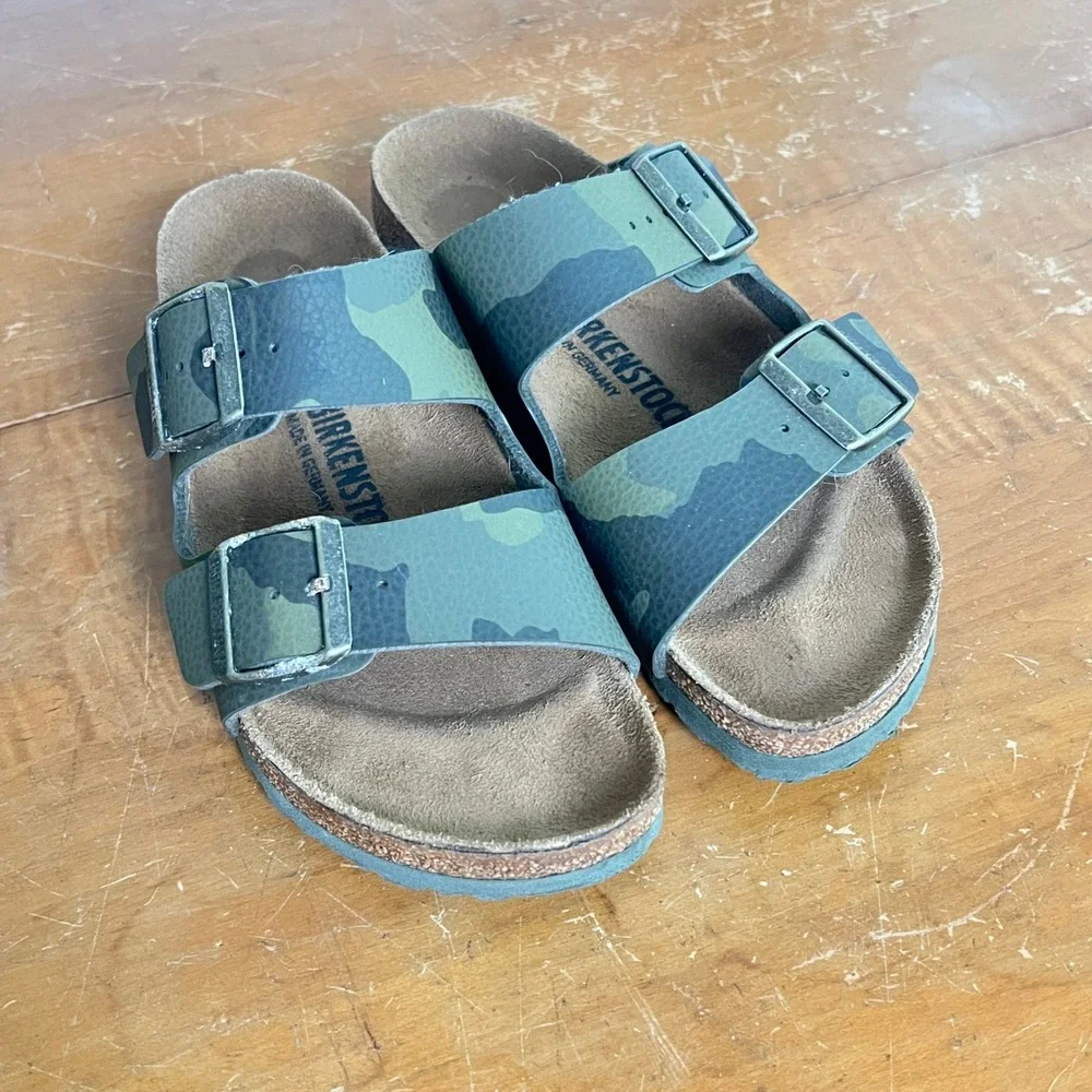 Birkenstock Desert Soil Camo Sz 37 Sandals Double Buckle Green Camophlage Narrow